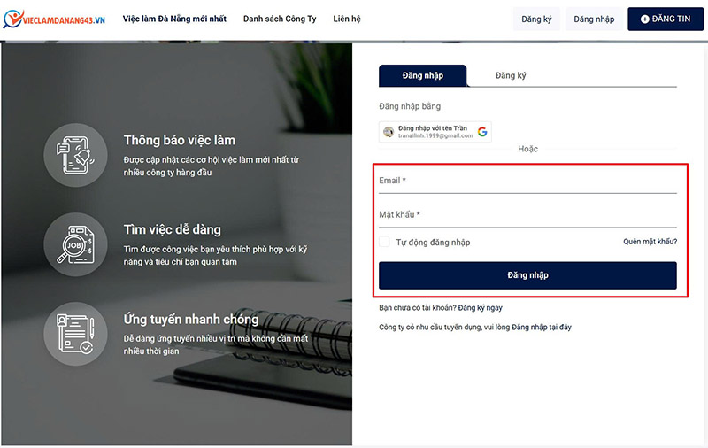 Điền các thông tin mà hệ thống yêu cầu sau đó nhấn "đăng nhập"