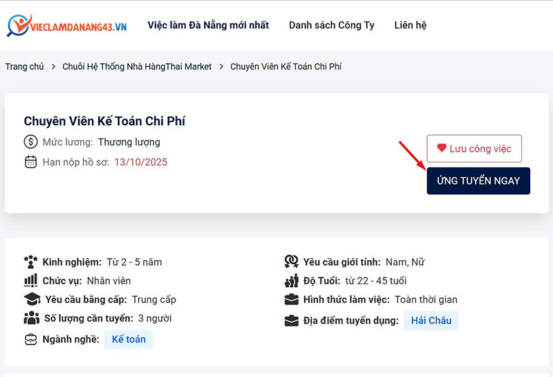 Click "ứng tuyển ngay" tại các công việc phù hợp với sở thích và năng lực của bạn